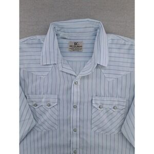 Vtg 70s Pearl Snap Shirt Men Large 17 34 White Stripe Western Sawtooth Made USA